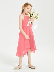 Trendy Tea Length Junior Bridesmaid Dresses Asymmetrical Skirt Watermelon