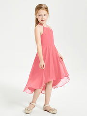 Trendy Tea Length Junior Bridesmaid Dresses Asymmetrical Skirt Watermelon