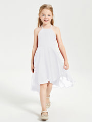 Trendy Tea Length Junior Bridesmaid Dresses Asymmetrical Skirt White