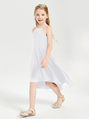 Trendy Tea Length Junior Bridesmaid Dresses Asymmetrical Skirt White