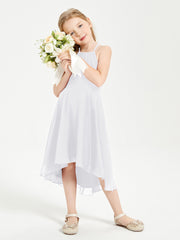 Trendy Tea Length Junior Bridesmaid Dresses Asymmetrical Skirt White