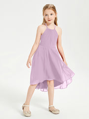 Trendy Tea Length Junior Bridesmaid Dresses Asymmetrical Skirt Wisteria