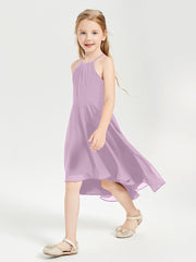Trendy Tea Length Junior Bridesmaid Dresses Asymmetrical Skirt Wisteria
