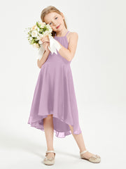 Trendy Tea Length Junior Bridesmaid Dresses Asymmetrical Skirt Wisteria