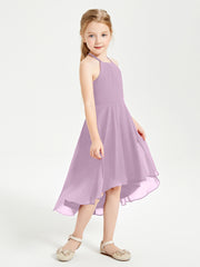 Trendy Tea Length Junior Bridesmaid Dresses Asymmetrical Skirt Wisteria