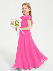 Delicate Chiffon Junior Bridesmaid Gown Flutter Sleeves V-neck Azalea