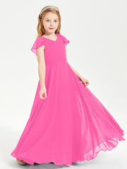 Delicate Chiffon Junior Bridesmaid Gown Flutter Sleeves V-neck Azalea