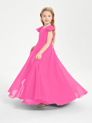 Delicate Chiffon Junior Bridesmaid Gown Flutter Sleeves V-neck Azalea