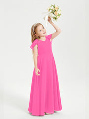Delicate Chiffon Junior Bridesmaid Gown Flutter Sleeves V-neck Azalea