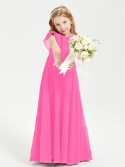Delicate Chiffon Junior Bridesmaid Gown Flutter Sleeves V-neck Azalea