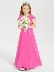 Delicate Chiffon Junior Bridesmaid Gown Flutter Sleeves V-neck Azalea