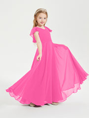 Delicate Chiffon Junior Bridesmaid Gown Flutter Sleeves V-neck Azalea