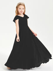 Delicate Chiffon Junior Bridesmaid Gown Flutter Sleeves V-neck Black