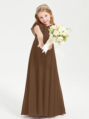 Delicate Chiffon Junior Bridesmaid Gown Flutter Sleeves V-neck Brown