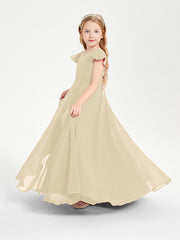 Delicate Chiffon Junior Bridesmaid Gown Flutter Sleeves V-neck Champagne