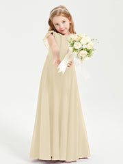 Delicate Chiffon Junior Bridesmaid Gown Flutter Sleeves V-neck Champagne