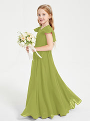 Delicate Chiffon Junior Bridesmaid Gown Flutter Sleeves V-neck Clover