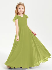 Delicate Chiffon Junior Bridesmaid Gown Flutter Sleeves V-neck Clover