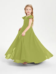 Delicate Chiffon Junior Bridesmaid Gown Flutter Sleeves V-neck Clover