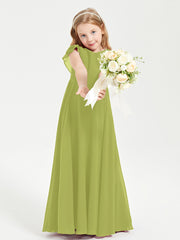 Delicate Chiffon Junior Bridesmaid Gown Flutter Sleeves V-neck Clover