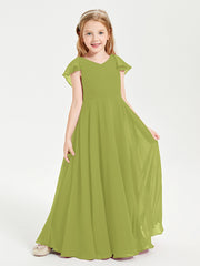 Delicate Chiffon Junior Bridesmaid Gown Flutter Sleeves V-neck Clover