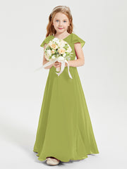 Delicate Chiffon Junior Bridesmaid Gown Flutter Sleeves V-neck Clover