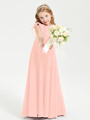 Delicate Chiffon Junior Bridesmaid Gown Flutter Sleeves V-neck Coral