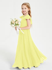 Delicate Chiffon Junior Bridesmaid Gown Flutter Sleeves V-neck Daffodil