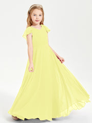 Delicate Chiffon Junior Bridesmaid Gown Flutter Sleeves V-neck Daffodil