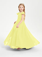 Delicate Chiffon Junior Bridesmaid Gown Flutter Sleeves V-neck Daffodil