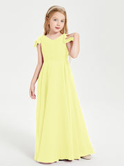 Delicate Chiffon Junior Bridesmaid Gown Flutter Sleeves V-neck Daffodil