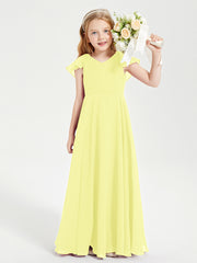 Delicate Chiffon Junior Bridesmaid Gown Flutter Sleeves V-neck Daffodil