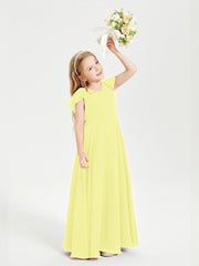 Delicate Chiffon Junior Bridesmaid Gown Flutter Sleeves V-neck Daffodil
