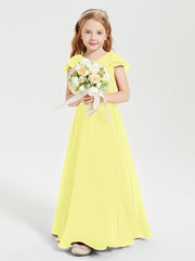 Delicate Chiffon Junior Bridesmaid Gown Flutter Sleeves V-neck Daffodil