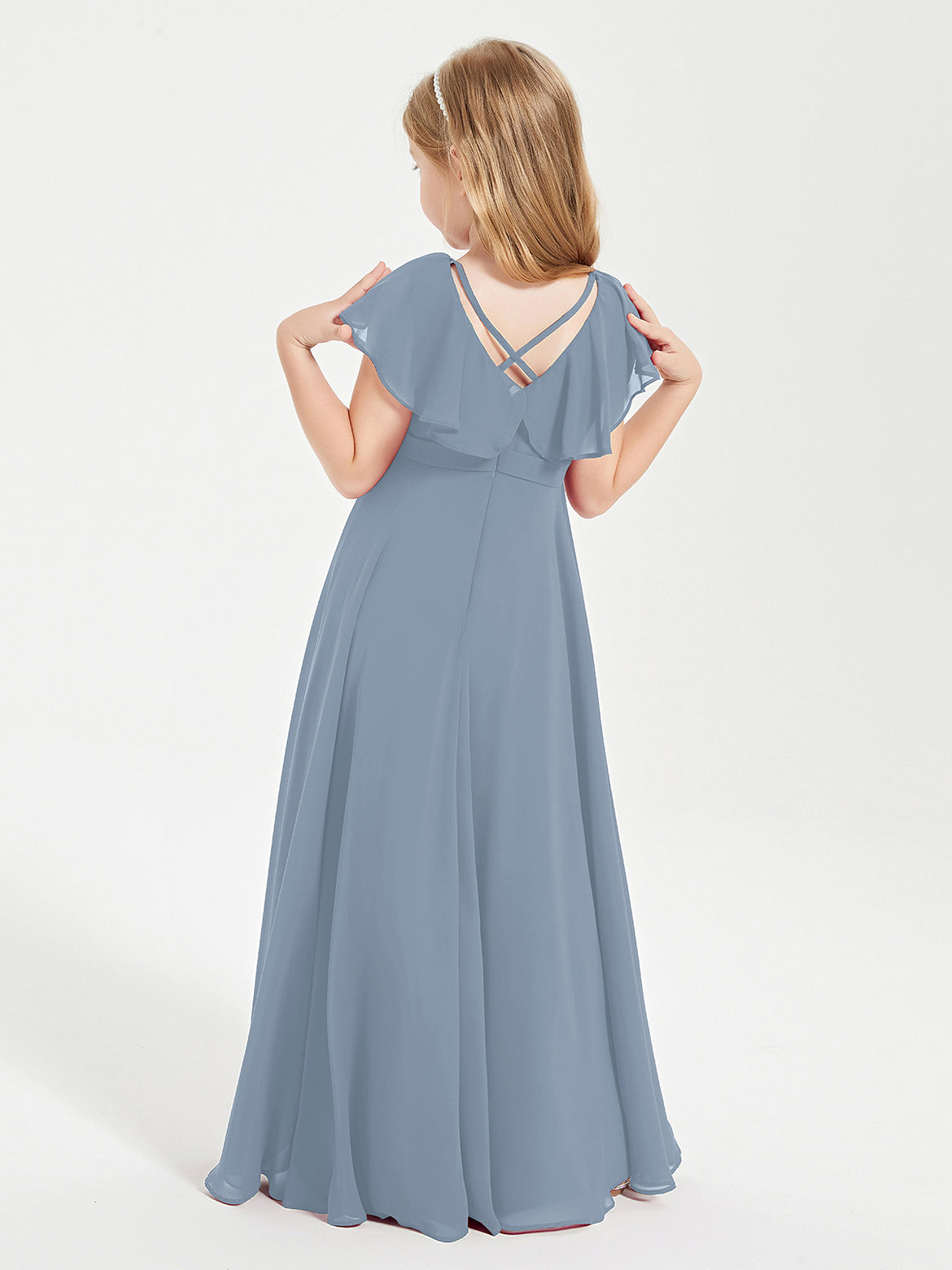 junior bridesmaid dresses dusty blue Dusty Blue Chiffon A Line V Neck Bridesmaid Dress PB170