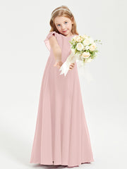 Delicate Chiffon Junior Bridesmaid Gown Flutter Sleeves V-neck Dusty Rose