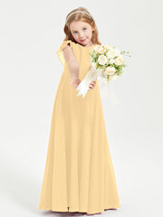 Delicate Chiffon Junior Bridesmaid Gown Flutter Sleeves V-neck Gold
