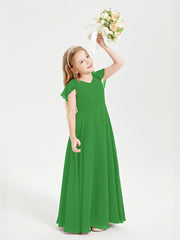 Delicate Chiffon Junior Bridesmaid Gown Flutter Sleeves V-neck Green