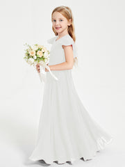 Delicate Chiffon Junior Bridesmaid Gown Flutter Sleeves V-neck Ivory