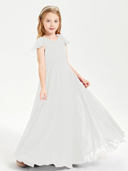 Delicate Chiffon Junior Bridesmaid Gown Flutter Sleeves V-neck Ivory