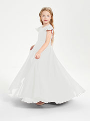 Delicate Chiffon Junior Bridesmaid Gown Flutter Sleeves V-neck Ivory