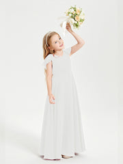 Delicate Chiffon Junior Bridesmaid Gown Flutter Sleeves V-neck Ivory