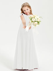 Delicate Chiffon Junior Bridesmaid Gown Flutter Sleeves V-neck Ivory