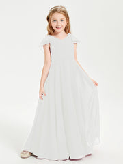 Delicate Chiffon Junior Bridesmaid Gown Flutter Sleeves V-neck Ivory
