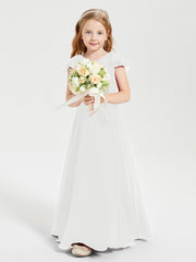 Delicate Chiffon Junior Bridesmaid Gown Flutter Sleeves V-neck Ivory