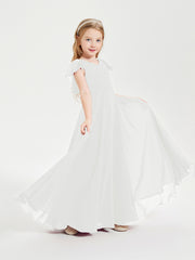 Delicate Chiffon Junior Bridesmaid Gown Flutter Sleeves V-neck Ivory