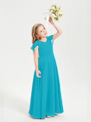 Delicate Chiffon Junior Bridesmaid Gown Flutter Sleeves V-neck Jade