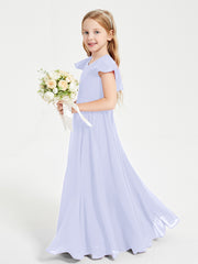 Delicate Chiffon Junior Bridesmaid Gown Flutter Sleeves V-neck Lavender