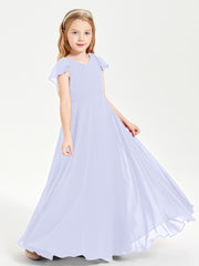 Delicate Chiffon Junior Bridesmaid Gown Flutter Sleeves V-neck Lavender