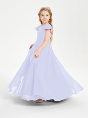 Delicate Chiffon Junior Bridesmaid Gown Flutter Sleeves V-neck Lavender